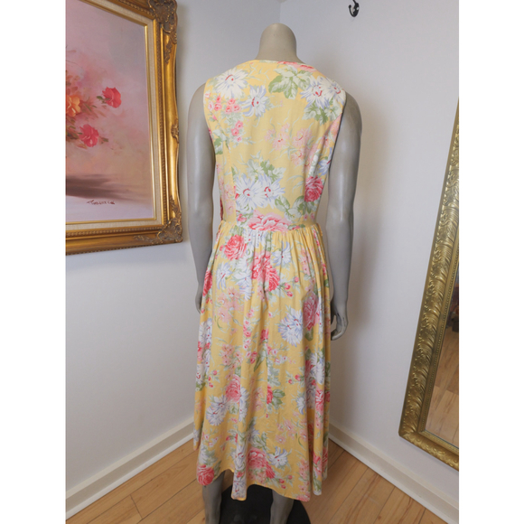 Women's Laura Ashley Cottage Core Floral Cotton Dress Yellow Size USA 10 - Picture 4 of 10